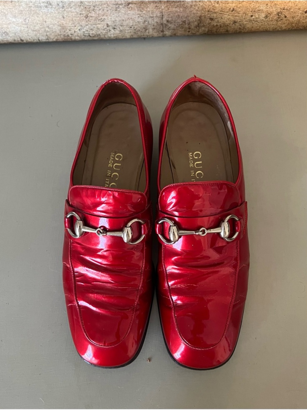 GUCCI Ruby Red Patent Leather Loafers sz. 6.5. - Picture 11 of 13